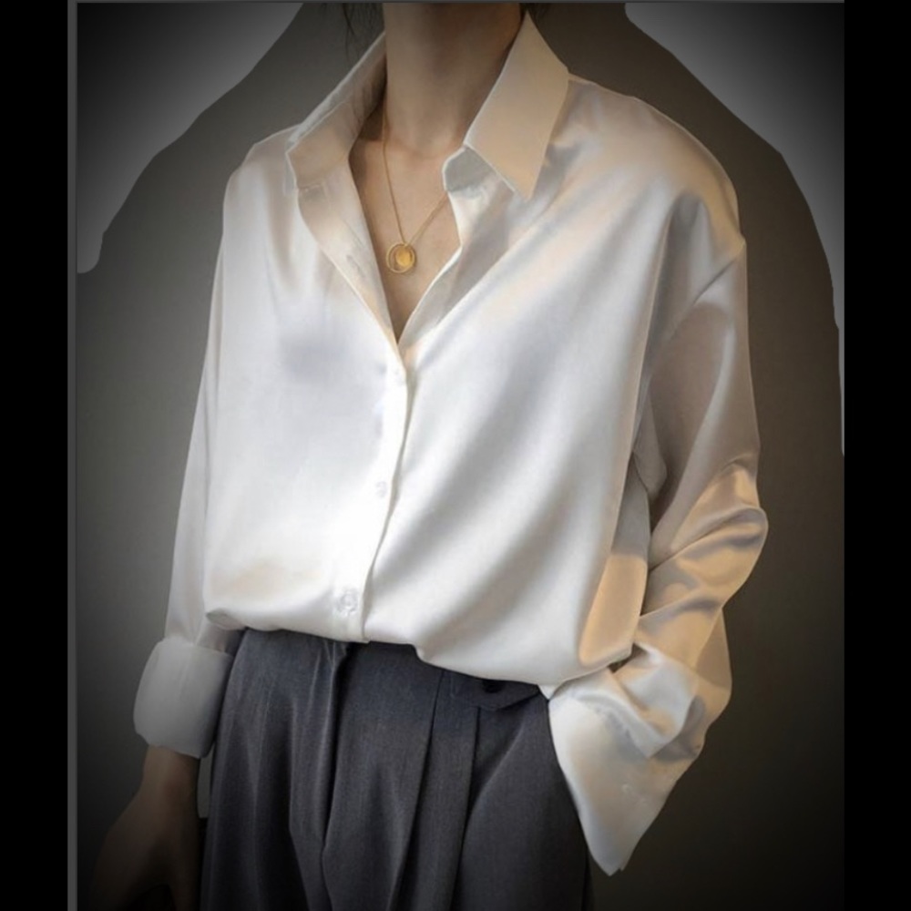 Button down, silky satin shirt
